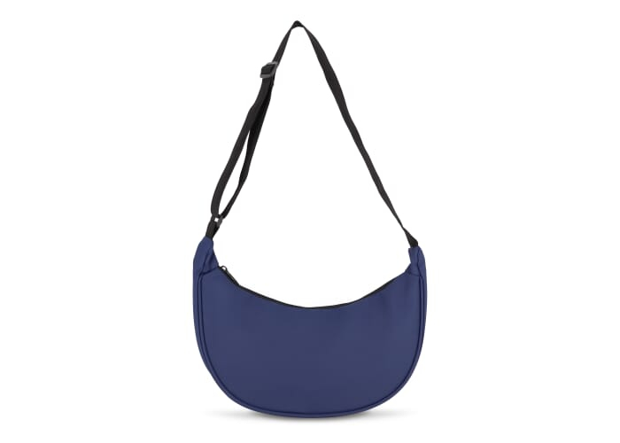 Sac bandoulière demi-lune promotionnel rPET 600D enduit PU Bleu Foncé